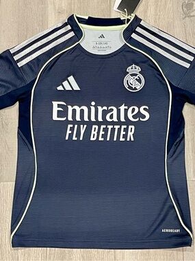 NWT Adidas Real Madrid Away Jersey Youth 9-10Y 140 Navy Aeroready Soccer Shirt